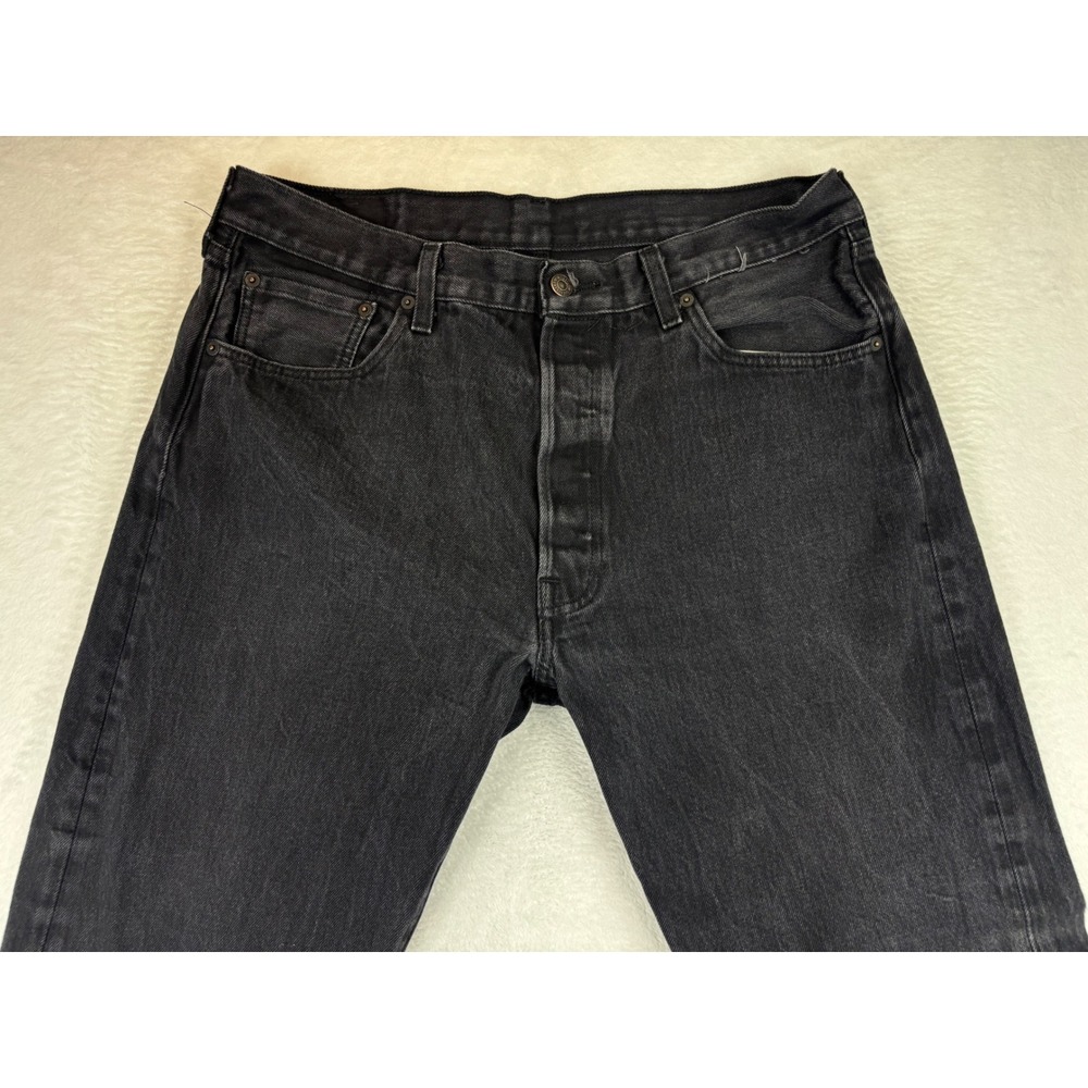 Levis 501 Mens 36x32 Jeans Fuzzy Black Faded Straight Denim Jeans Grungy Wash - Picture 2 of 9